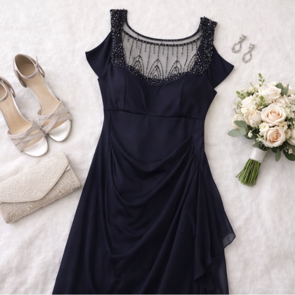Chic Midnight Blue Beaded Prom Dress